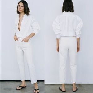 Zara white regular fit mom jeans button fly straight leg high waist rise waisted
